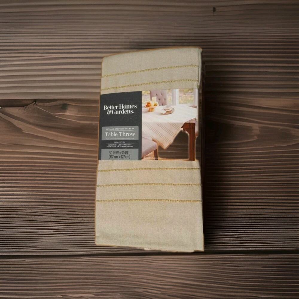 Better Homes & Gardens Metallic Cotton 50" x 50" Table Throw, Papyrus Beige
